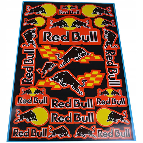 مجموعة ملصقات ريد بول خلفية سوداء للدراجات - Red Bull Black Stickers Pack